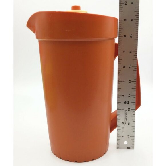Vintage Tupperware Harvest Orange 2 Qt Beverage Pitcher 800-11 Push Button Lid - Picture 11 of 11